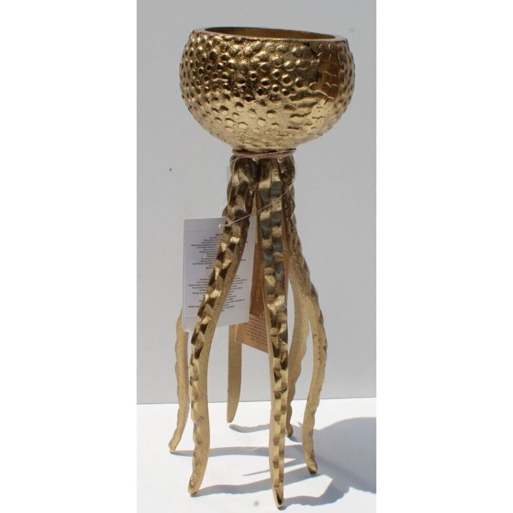 New Large MCM Gold Metal Standing Octopus Candle Holder Tabble Room Decor - Picture 3 of 4